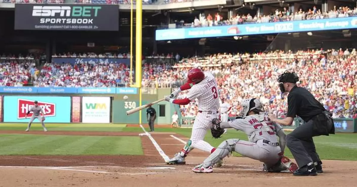 Harper hits 350th career homer, 4 teammates also go deep in Phillies' loss to the Red Sox