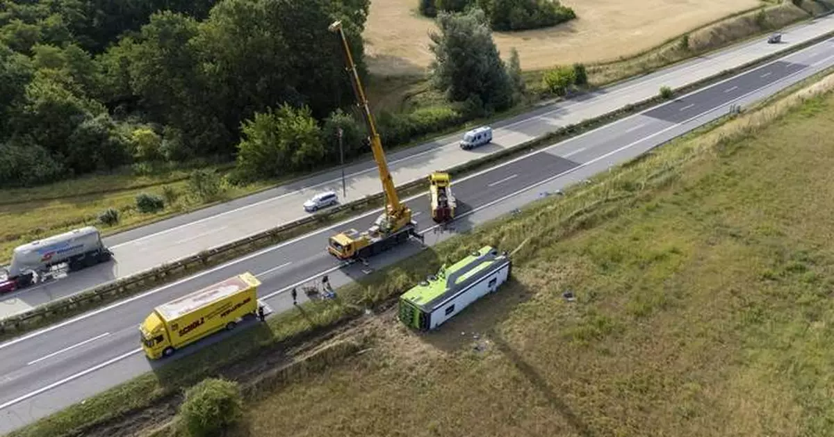 More than 20 are injured including 1 seriously when bus flips over in northeastern Germany