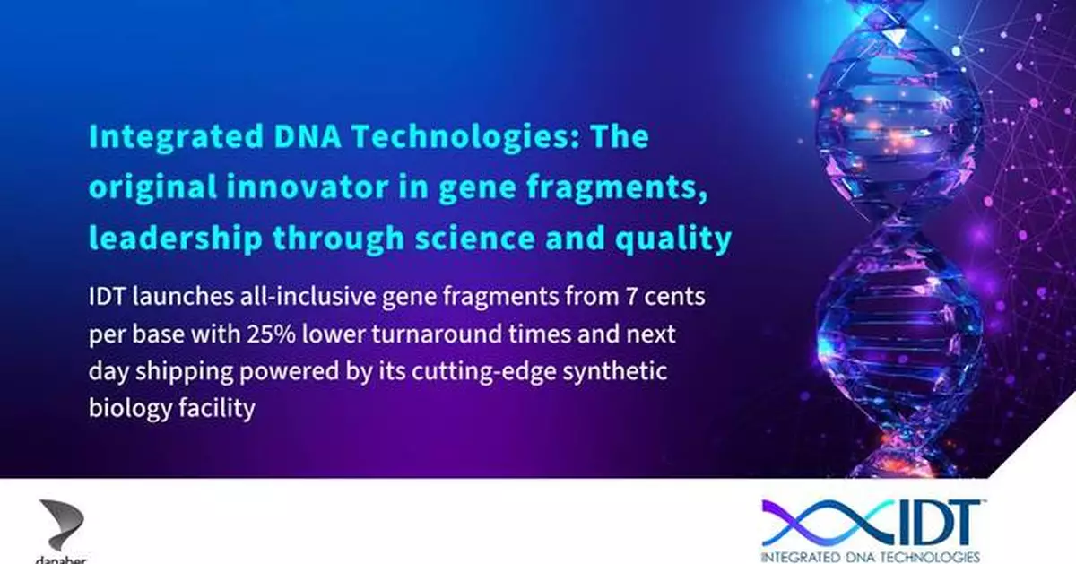 IDT Launches All-Inclusive Gene Fragments From 7 Cents Per Base With 25% Lower Turnaround Times and Next-Day Shipping Powered by Its Cutting-Edge Synthetic Biology Facility