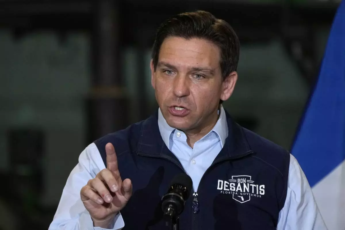 FILE - Florida Gov. Ron DeSantis speaks during a campaign event on May 31, 2023, in Salix, Iowa. (AP Photo/Charlie Neibergall, File)