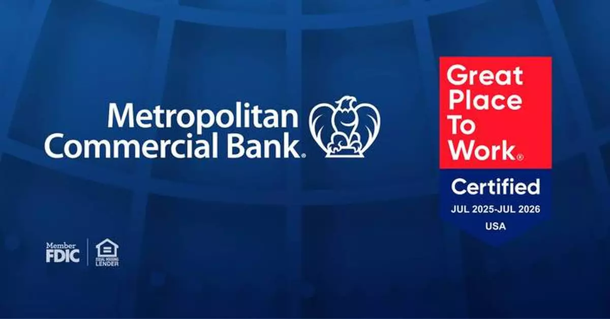 Metropolitan Commercial Bank Certified as a Great Place To Work®