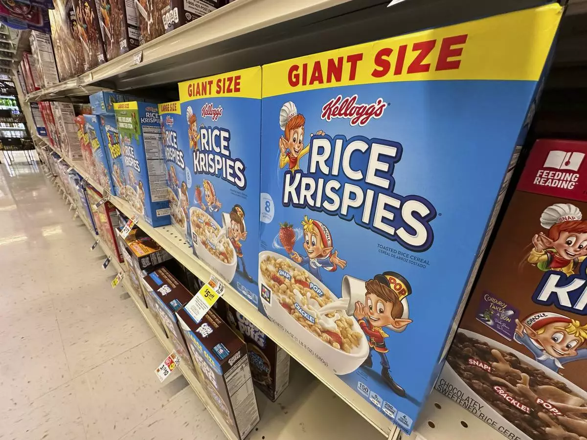 Boxes of Kellogg's breakfast cereal are seen at a super market, Friday, July 11, 2025, in Springfield, Pa. (AP Photo/Matt Slocum)