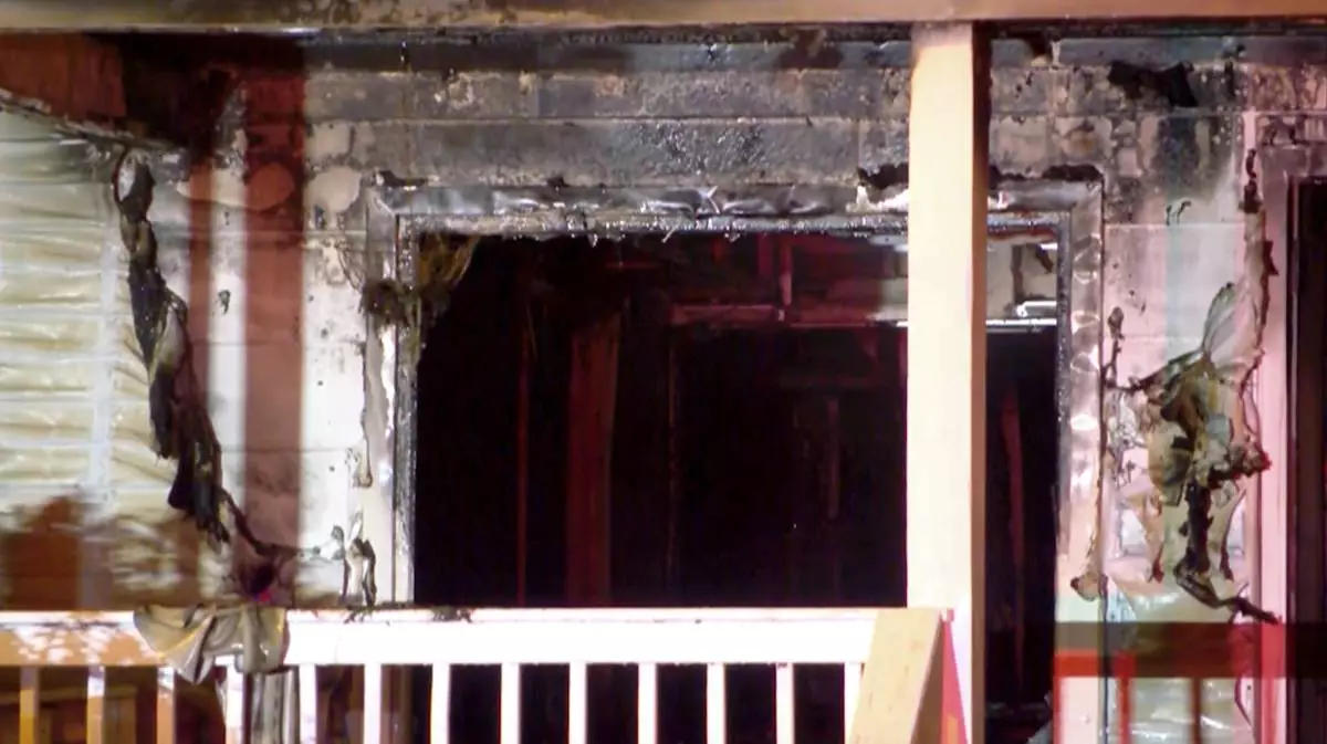 This image taken from video provided by WLNE-TV shows damage from a fire at an assisted living facility in Fall River, Mass., Sunday, July 13, 2025. (WLNE-TV via AP)