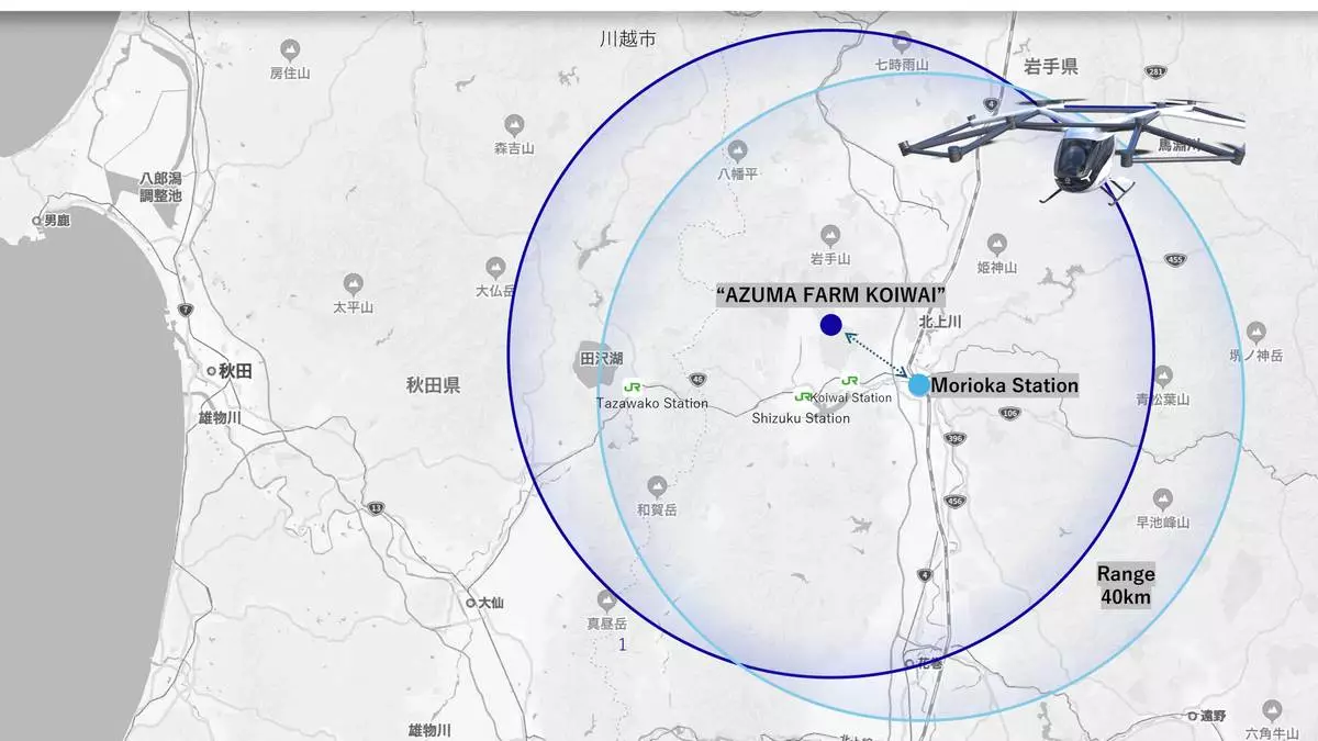An initial concept for areas of Iwate Prefecture (northern Japan) that could be served by SkyDrive’s eVTOL. As announced by JR East and SkyDrive.(*3)