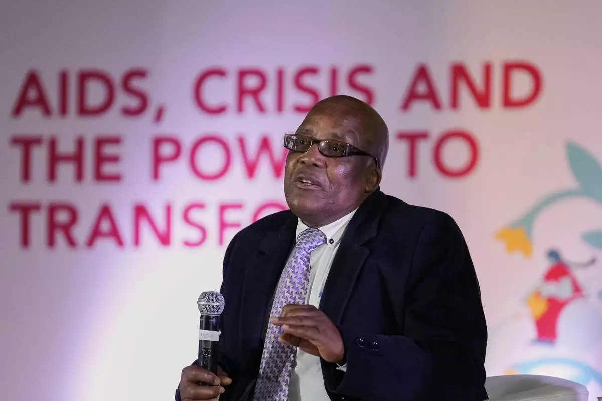 South Africa's Minister of Health Aaron Motsoaledi, speaks during the UNAIDS report release at Bertha Gxowa Hospital in Germiston, South Africa, Thursday, July 10, 2025. (AP Photo/Themba Hadebe)