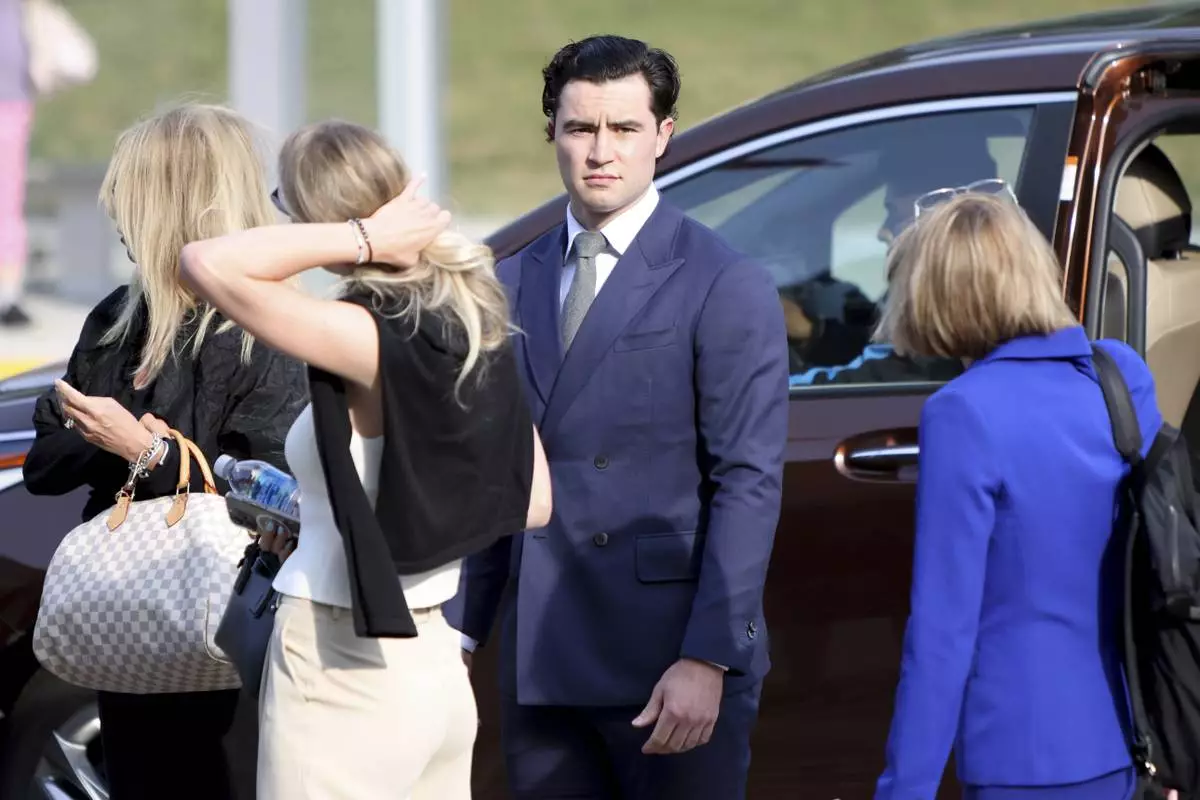Dillon Dube is seen arriving at the London Courthouse in London, Ontario, Thursday, July 24, 2025. (Nicole Osborne/The Canadian Press via AP)