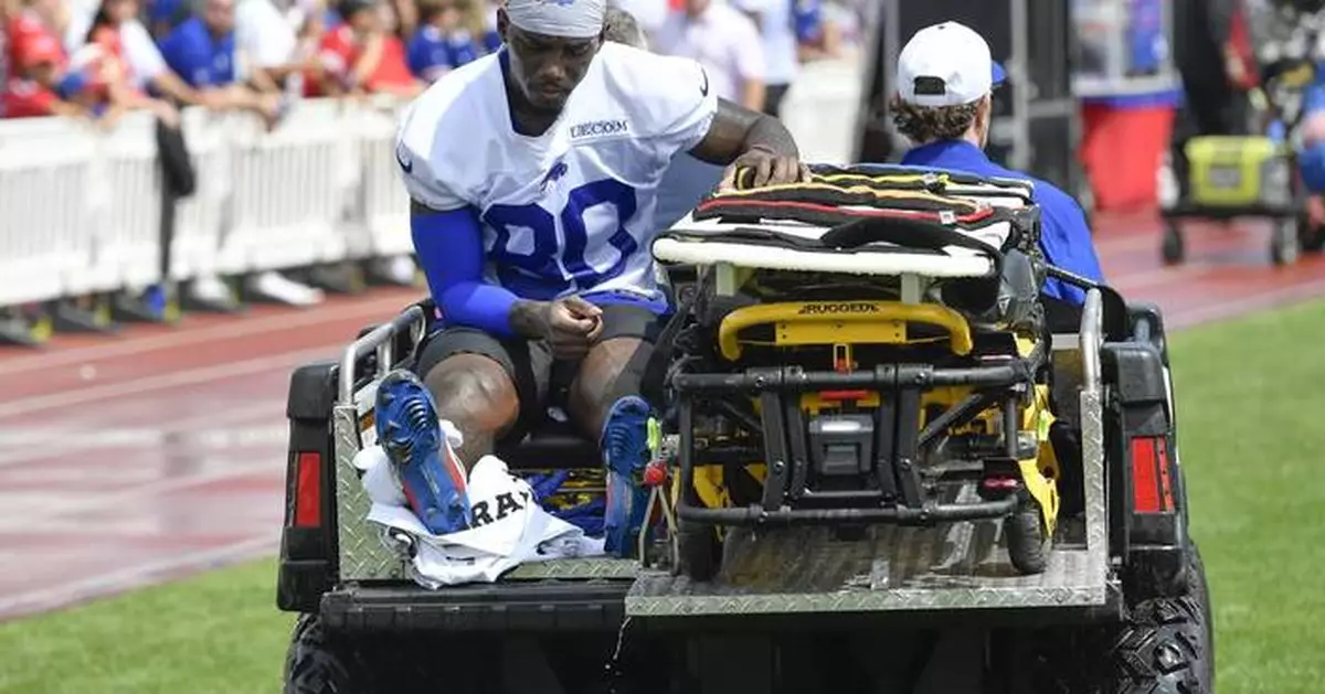 Bills WR Shavers carted off with ankle injury; LB Bernard, WR Samuel sidelined with hamstring issues
