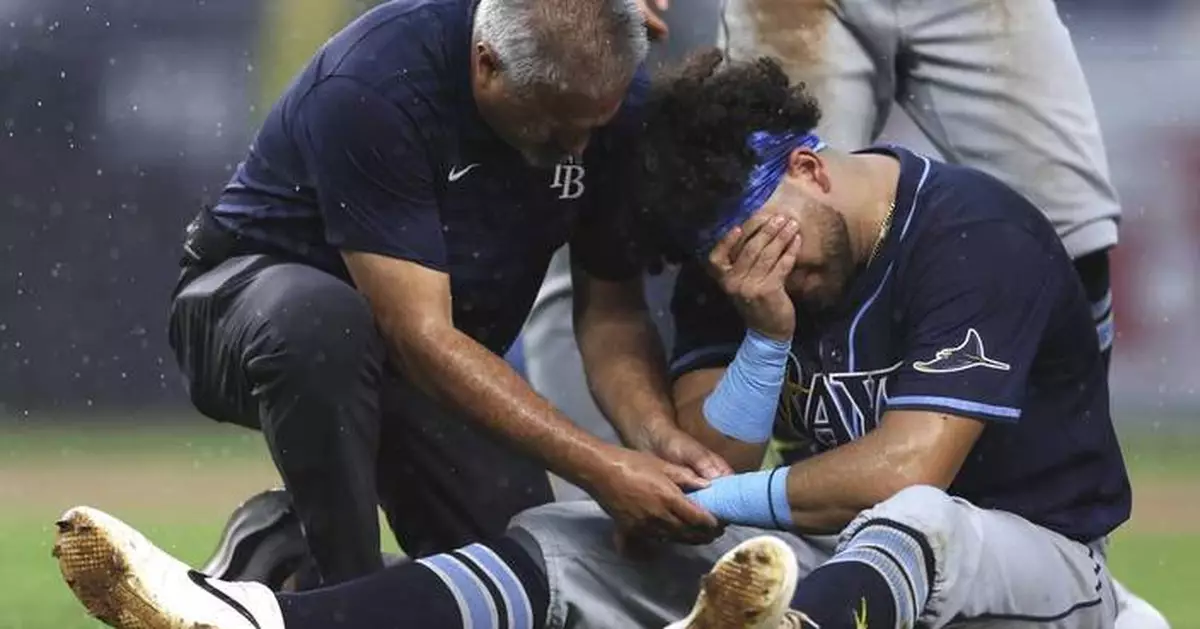 Rays' Jonathan Aranda collides with Giancarlo Stanton and will miss time with a left wrist injury