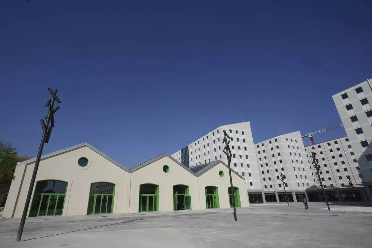 A view of the Olympic and Paralympic Village in Milan, Italy, Thursday, Sept. 18, 2025. (AP Photo/Antonio Calanni)