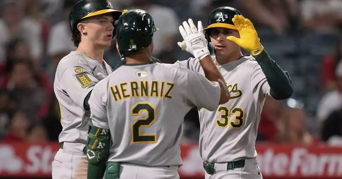 Athletics erupt for seven runs in third inning of a 10-4 win over Angels