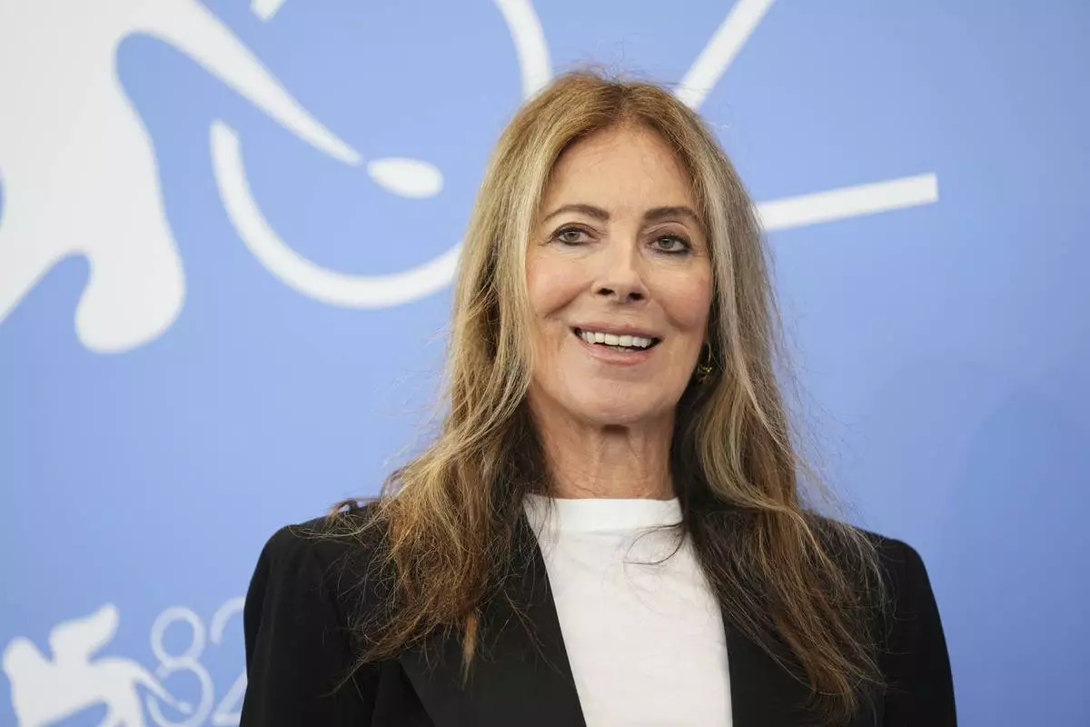 Director Kathryn Bigelow poses for photographers at the photo call for the film 'A House of Dynamite' during the 82nd edition of the Venice Film Festival in Venice, Italy, on Tuesday, Sept. 2, 2025. (Photo by Scott A Garfitt/Invision/AP)