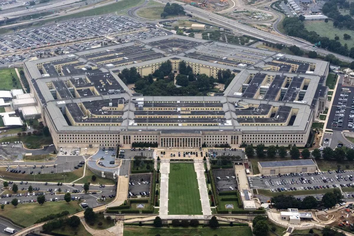 FILE - The Pentagon, the headquarters for the U.S. Department of Defense, is seen from the air, Aug. 20, 2025, in Arlington, Va. (AP Photo/Alex Brandon, File)