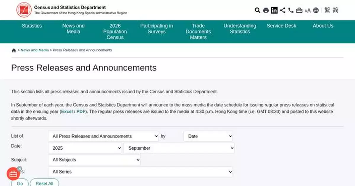 Census Department Releases 2026 Statistical Data Schedule for Public Access