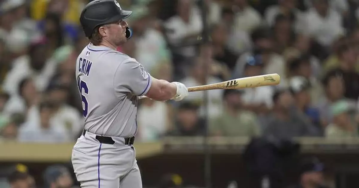 Rookie Crim homers for his 1st MLB hit as the Rockies beat the Padres 4-2