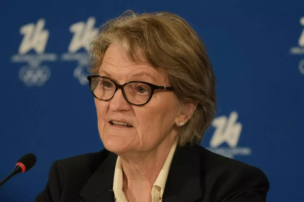 Kristin Kloster, President of the IOC Coordination Commission speaks during a news conference of the Organising Committee of the Olympic Winter Games Milano Cortina 2026, following the meeting of the IOC Coordination Commission, in Milan, Italy, Wednesday, Sept. 17, 2025. (AP Photo/Luca Bruno)