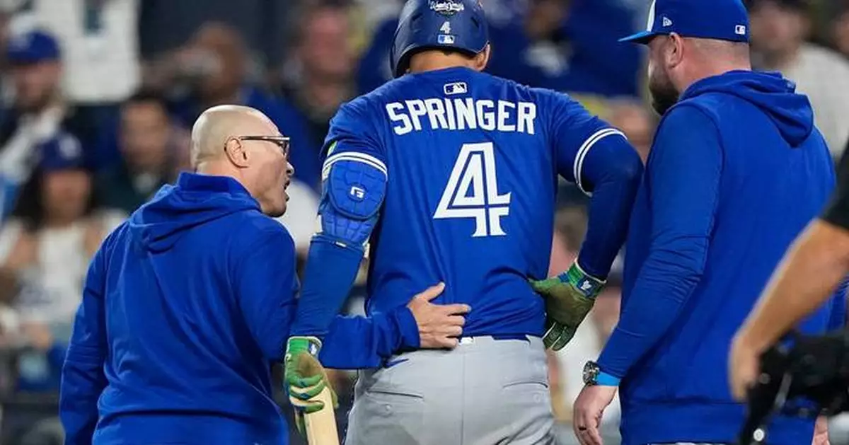Blue Jays' George Springer leaves Game 3 of World Series after injuring himself on a swing