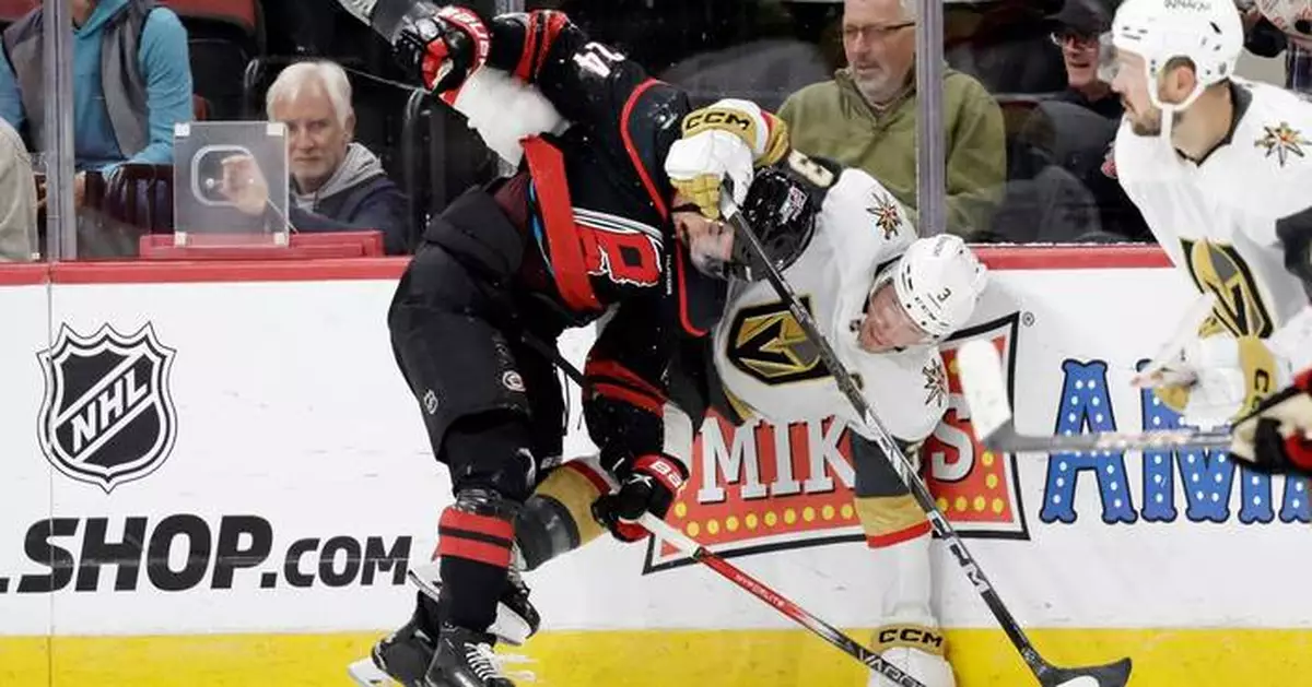 Eichel's 2 late goals help Vegas Golden Knights beat Carolina Hurricanes 6-3