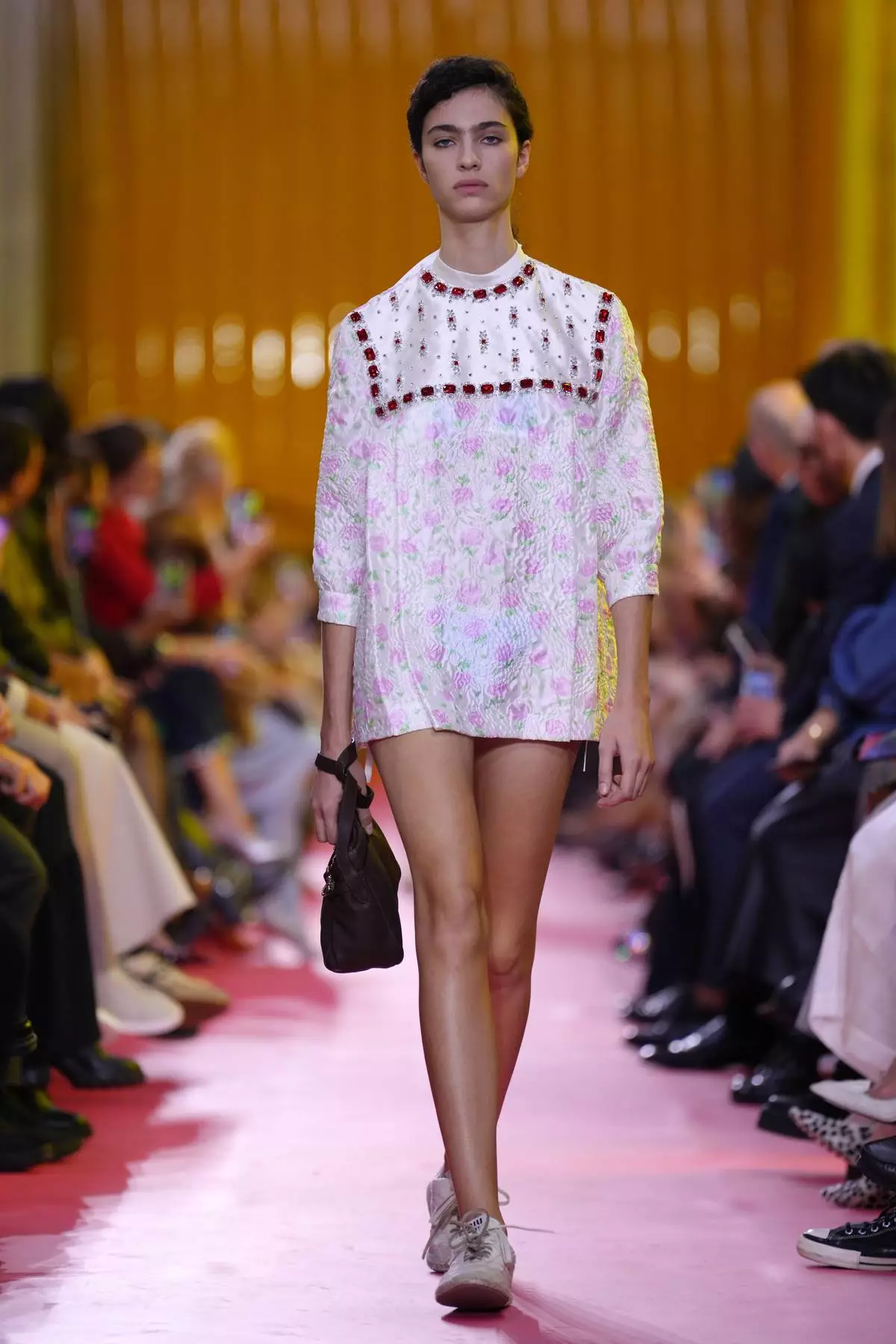 A model wears a creation as part of the Miu Miu Spring/Summer 2026 collection presented in Paris, Monday, Oct. 6, 2025. (AP Photo/Aurelien Morissard)
