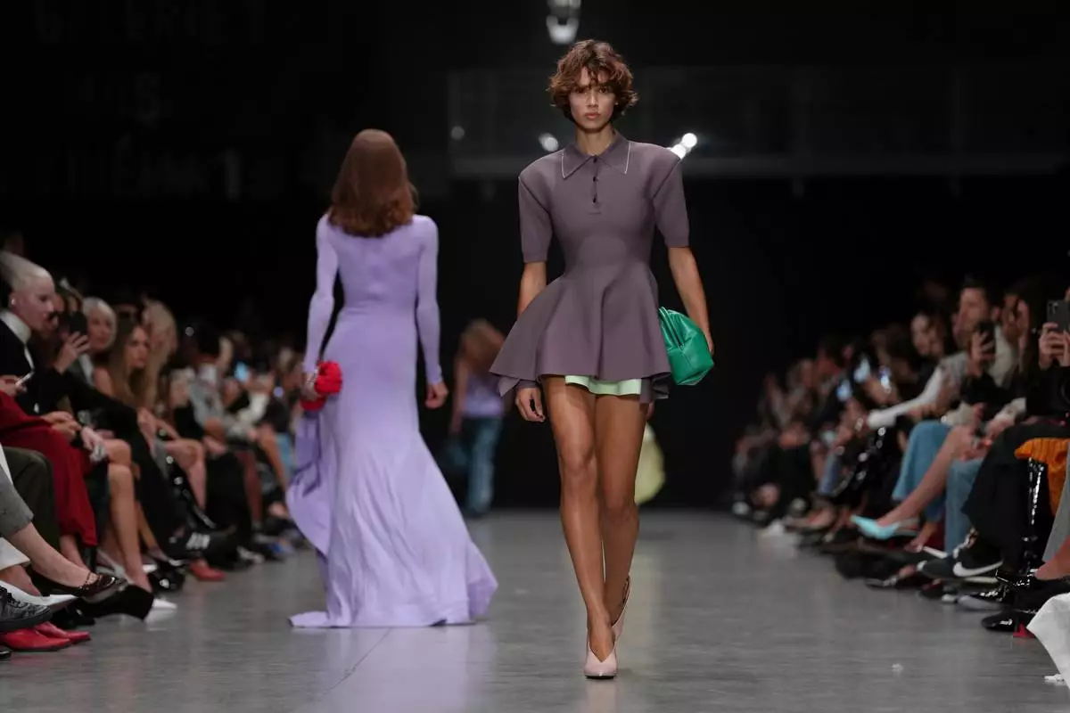 A model wears a creation as part of the Stella McCartney Spring/Summer 2026 collection presented in Paris, Tuesday, Sept. 30, 2025. (AP Photo/Aurelien Morissard)