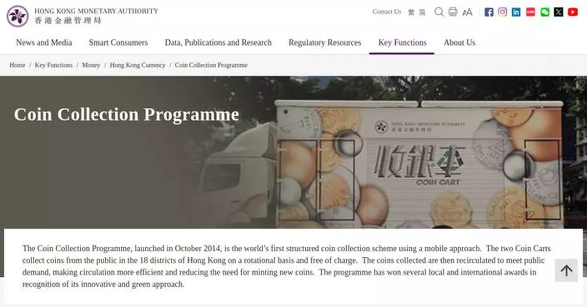 HKMA Announces New Coin Cart Schedule for October 2025 to January 2026 in Hong Kong.