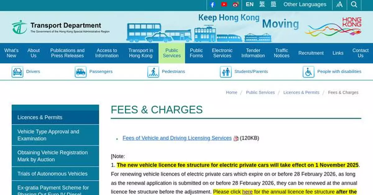New Electric Vehicle Licence Fees Start November 1; Grace Period for Existing Owners Announced