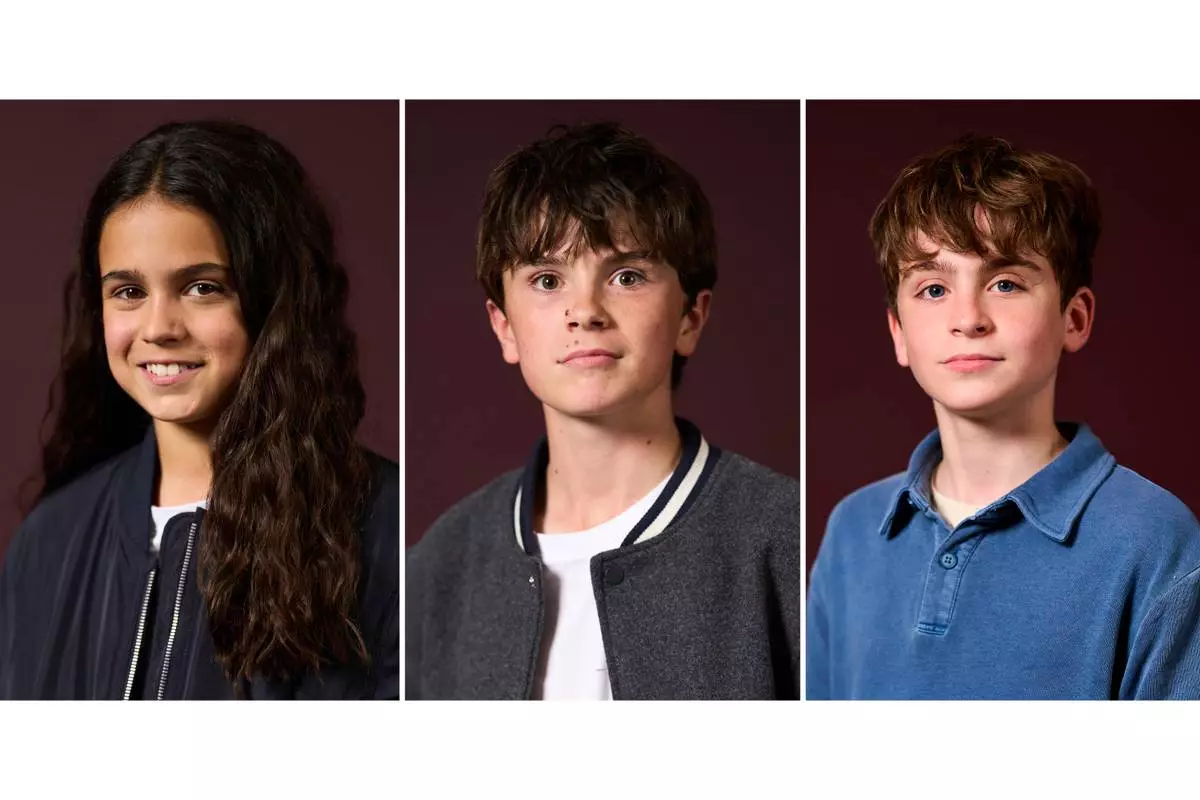 This combination of photos shows, from left, Arabella Stanton, Frankie Treadaway and Max Lester who voice the lead characters, Hermione Granger, Harry Potter, and Ron Weasley, respectively, for the Audible "Harry Potter" series. (Photo by Scott A Garfitt/Invision/AP)