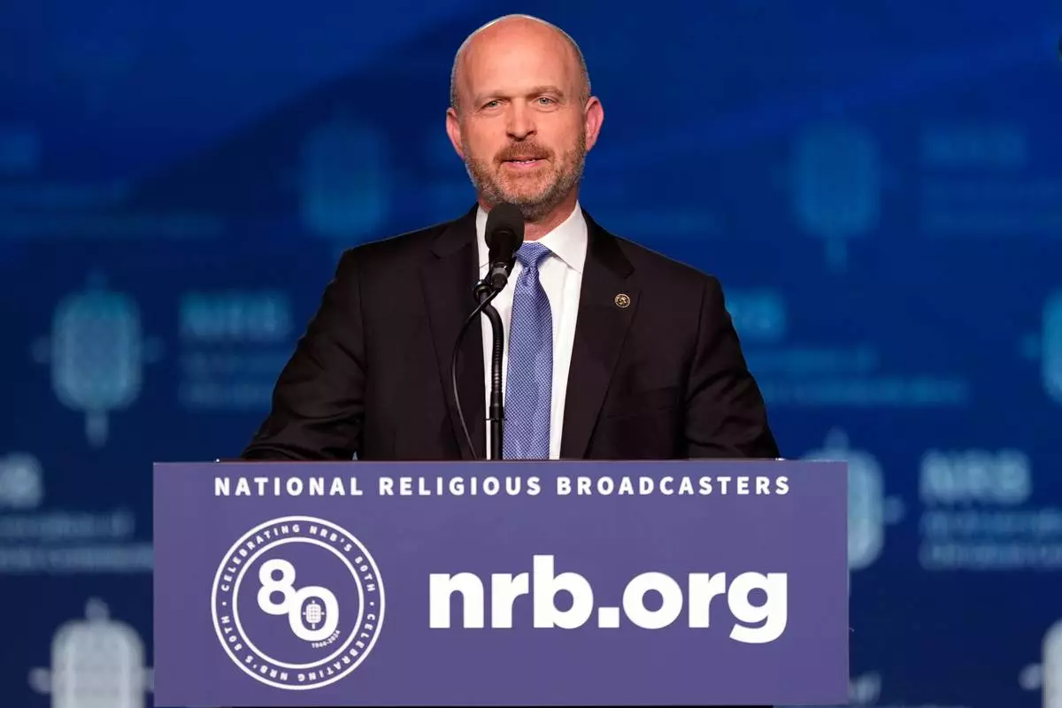 FILE - Kevin Roberts, president of The Heritage Foundation, speaks at the National Religious Broadcasters convention at the Gaylord Opryland Resort and Convention Center Feb. 22, 2024, in Nashville, Tenn. (AP Photo/George Walker IV, File)