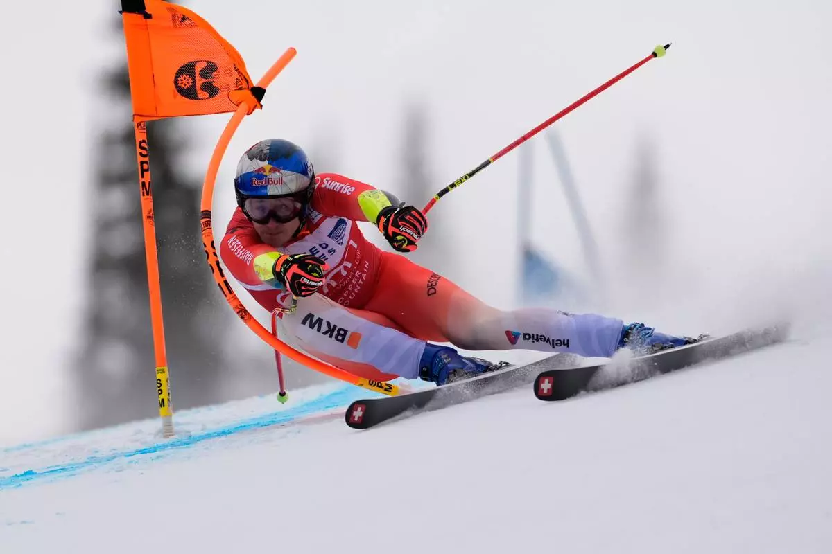 Switzerland's Marco Odermatt competes during a World Cup men's super-G skiing race, Thursday, Nov. 27, 2025, in Copper Mountain. (AP Photo/Robert F. Bukaty)