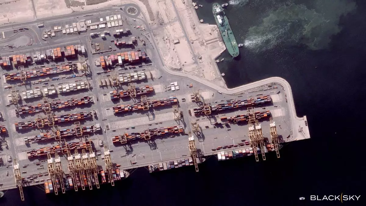 BlackSky delivered the first very high-resolution images from the company’s third Gen-3 satellite less than 24 hours following the satellite’s successful launch. This Gen-3, unit three, very high-resolution image captured over the Port of Jebel Ali in Dubai, United Arab Emirates, shows a diversity of port activities including drayage operations – the movement of intermodal cargo containers from boxships via massive ship-to-shore cranes into stacks and then onto tractor trailers - and tugboats actively assisting an oil tanker in docking operations as visible wake trails churn in the deepwater port. The BlackSky image was collected at 10:08 a.m. on November 22, 2025.