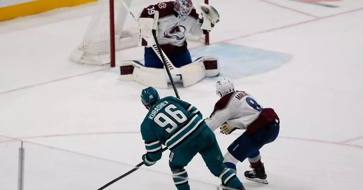 Kurashev scores 1:48 into OT, Sharks beat Avalanche 3-2