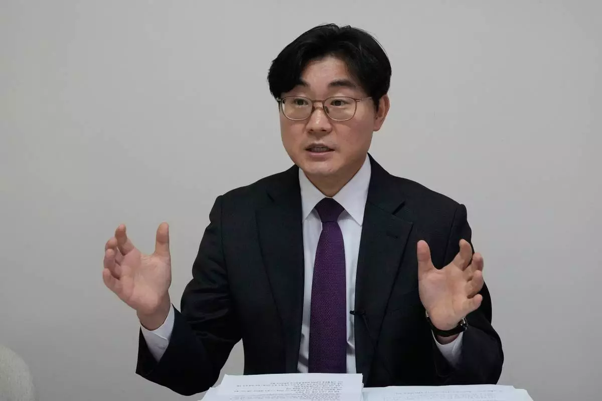 Lee Young-hyeon, head of the Korea Internet Studio, speaks during an interview with The Associated Press at his office in Seoul, South Korea, Tuesday, Nov. 18, 2025. (AP Photo/Ahn Young-joon)