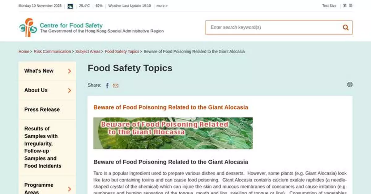 Health Authorities Warn Against Eating Wild Taro After Suspected Food Poisoning Case