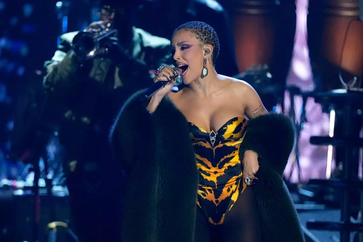 Doja Cat performs during the 2025 Rock and Roll Hall of Fame Induction Ceremony on Saturday, Nov. 8, 2025, at L.A. Live in Los Angeles. (AP Photo/Chris Pizzello)