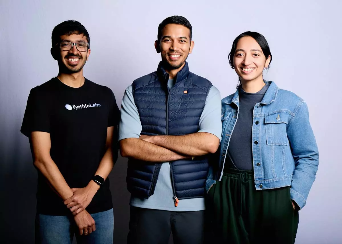 Rajashekar Vasantha (left), Supreet Deshpande (center), and Sahitya Sridhar (right), the founding team behind Synthio Labs’ voice-powered AI platform for pharma