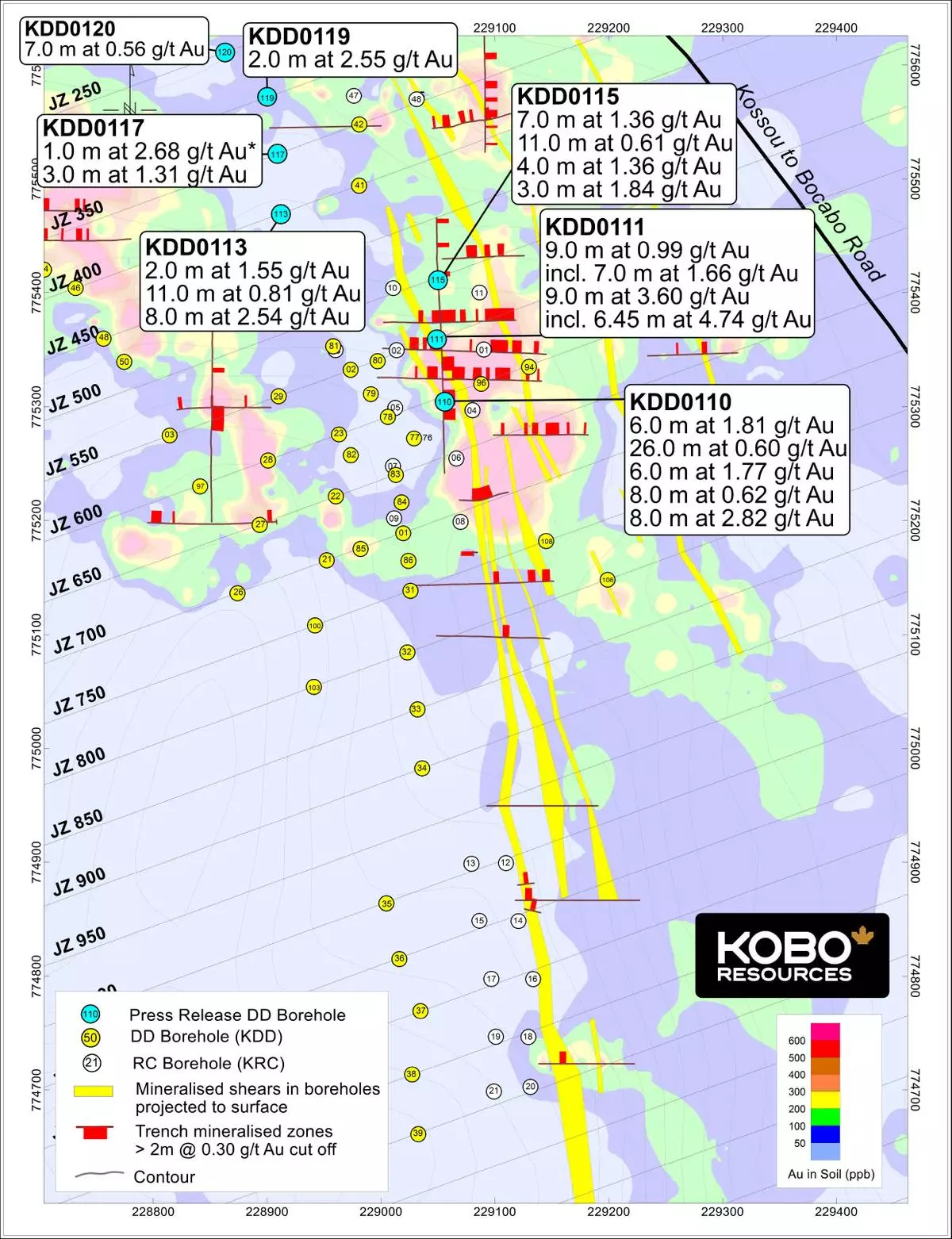 Figure 1: Jagger Zone Drill Hole Locations and Simplified Geology