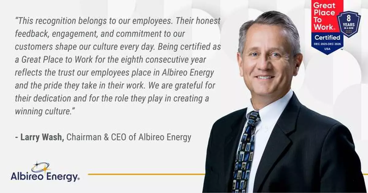 Albireo Energy Earns Great Place To Work Certification™ for Eighth Consecutive Year