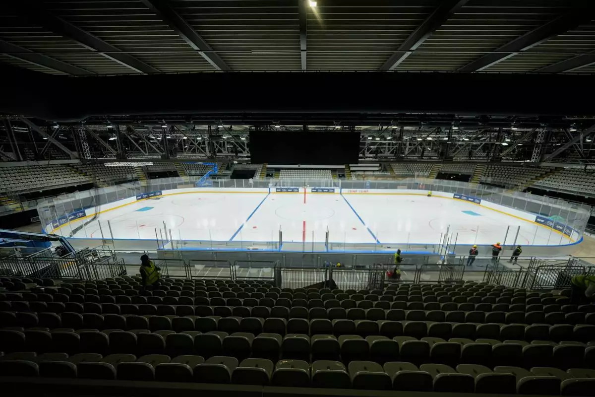 An overview of the Ice Skating Arena where some Ice Hockey matches of the Milan Cortina 2026 Winter Olympics will take place, in Rho, outskirt of Milan, Friday, Dec.5, 2025. (AP Photo/Luca Bruno)