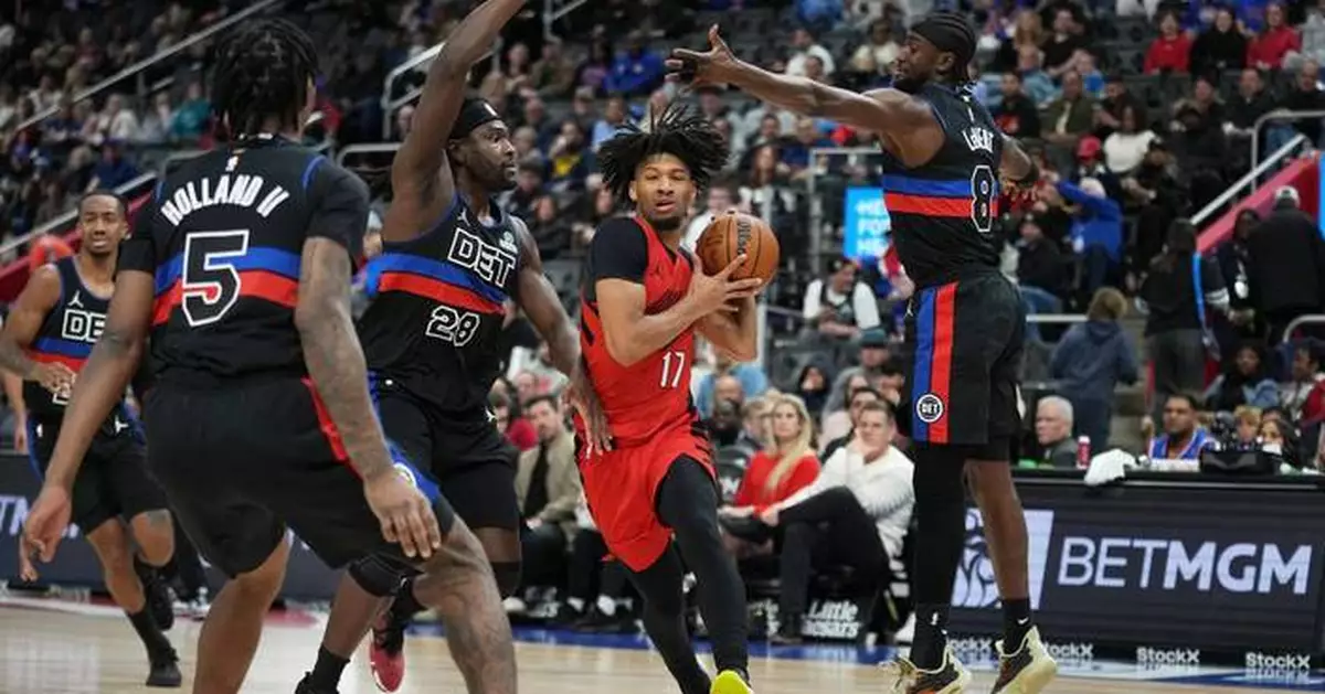 Cade Cunningham has 29 points and 9 assists in Pistons' 122-116 win over Trail Blazers