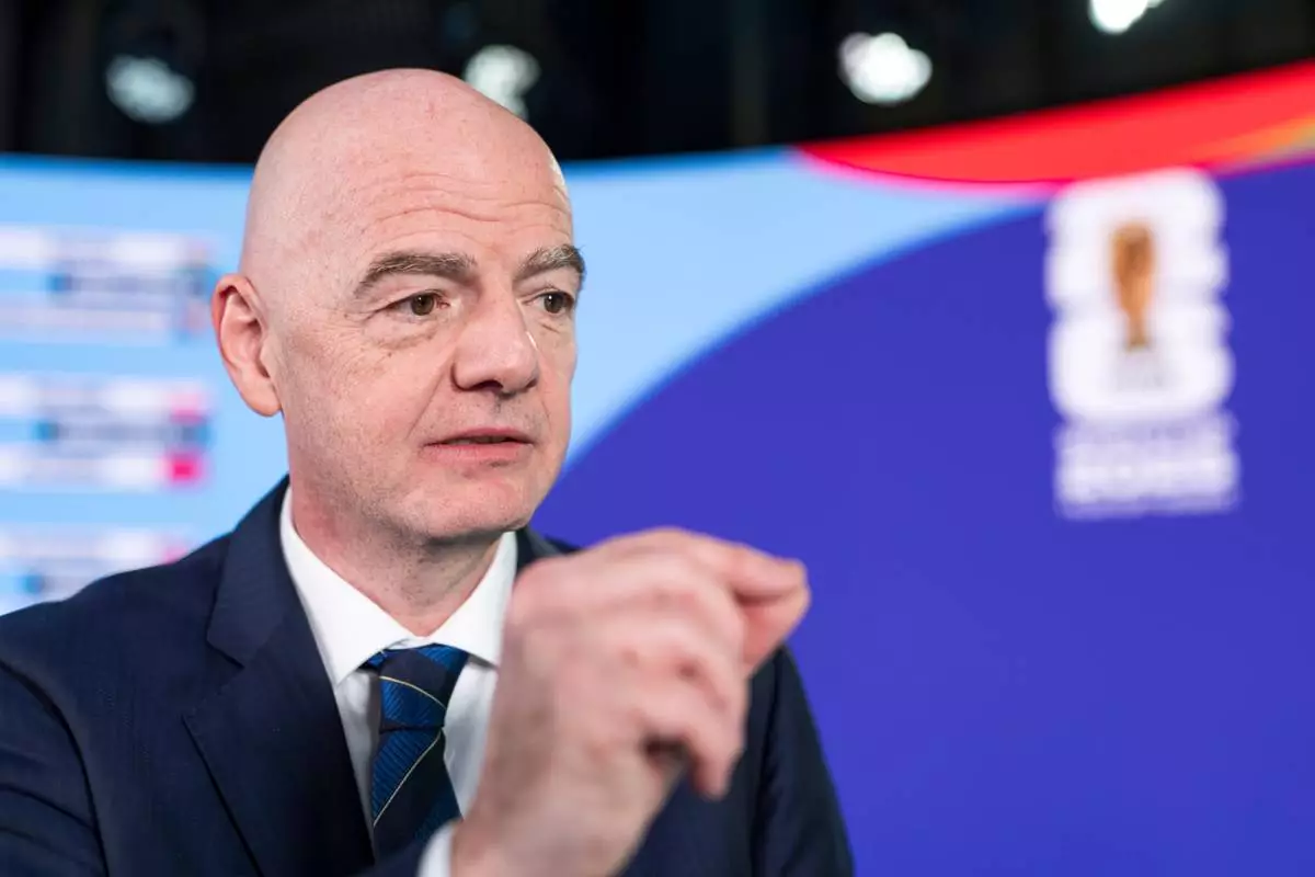FIFA President Gianni Infantino speaks during the FIFA World Cup 2026 playoff draw in Zurich, Switzerland, Thursday, Nov. 20, 2025. (Claudio Thoma/Keystone via AP)