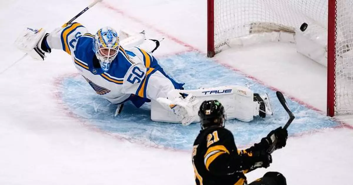 Zacha scores twice, Korpisalo makes 37 saves in Bruins' 5-2 win over Blues