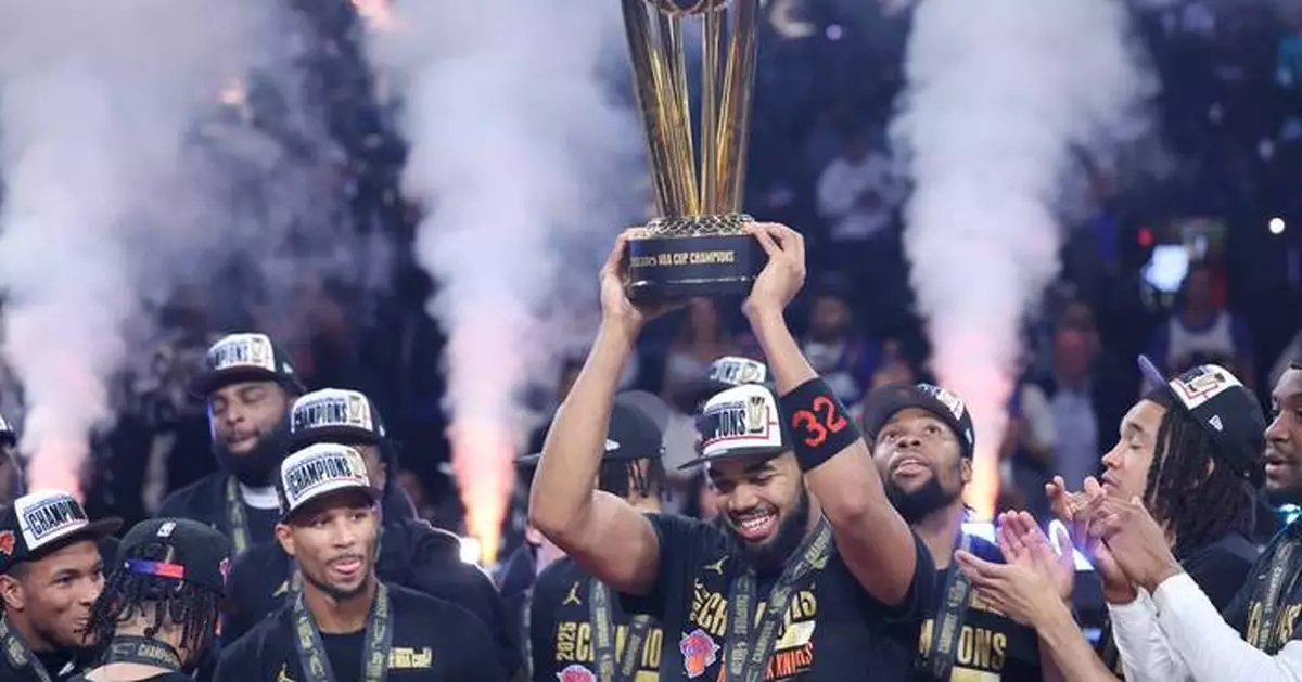 Knicks celebrate their NBA Cup title, even though they aren't commemorating it with a banner
