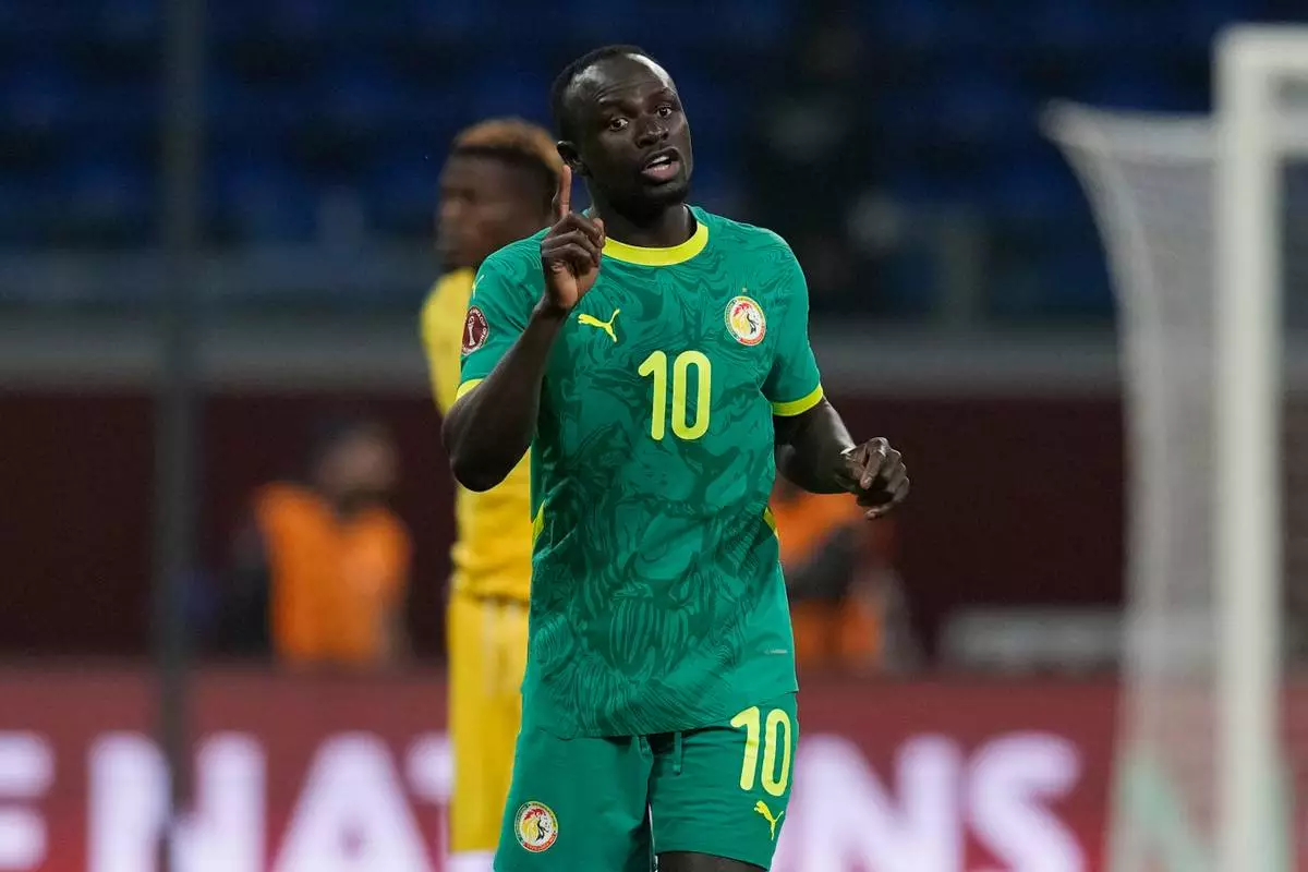 Senegal's Sadio Mane gestures during the Africa Cup of Nations group D soccer match between Benin and Senegal in Tangier, Morocco, Tuesday, Dec. 30, 2025. (AP Photo/Themba Hadebe)