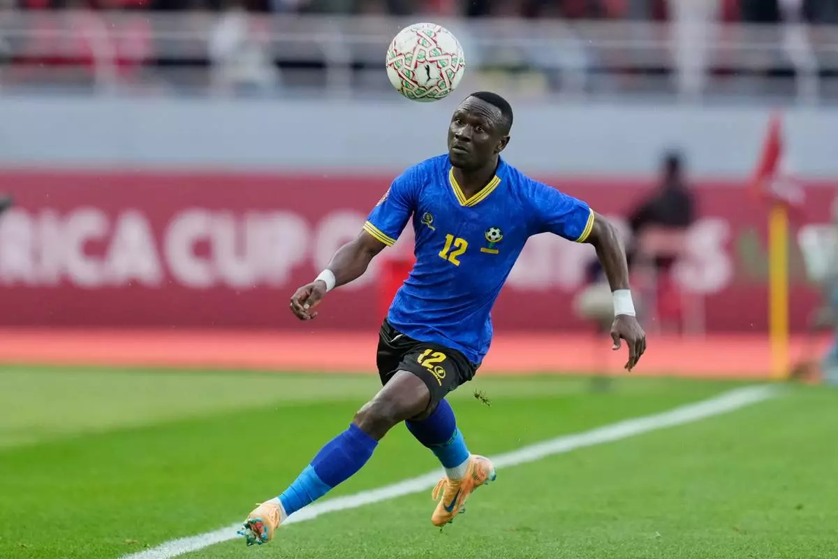 Tanzania's Simon Msuva controls the ball during the Africa Cup of Nations group C soccer match between Tanzania and Tunisia in Rabat, Morocco, Tuesday, Dec. 30, 2025. (AP Photo/Mosa'ab Elshamy)