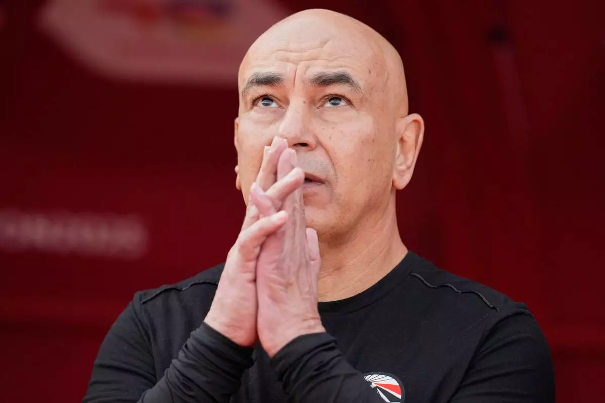 Egypt's head coach Hossam Hassan during the Africa Cup of Nations group B soccer match between Angola and Egypt in Agadir, Morocco, Monday, Dec. 29, 2025. (AP Photo/Mosa'ab Elshamy)