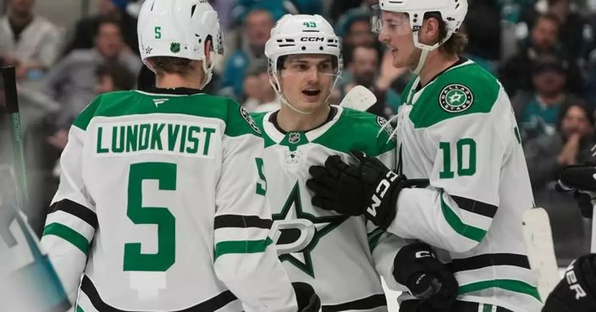 Wyatt Johnston scores 2, Roope Hintz has goal and assist as Stars beat Sharks 5-3