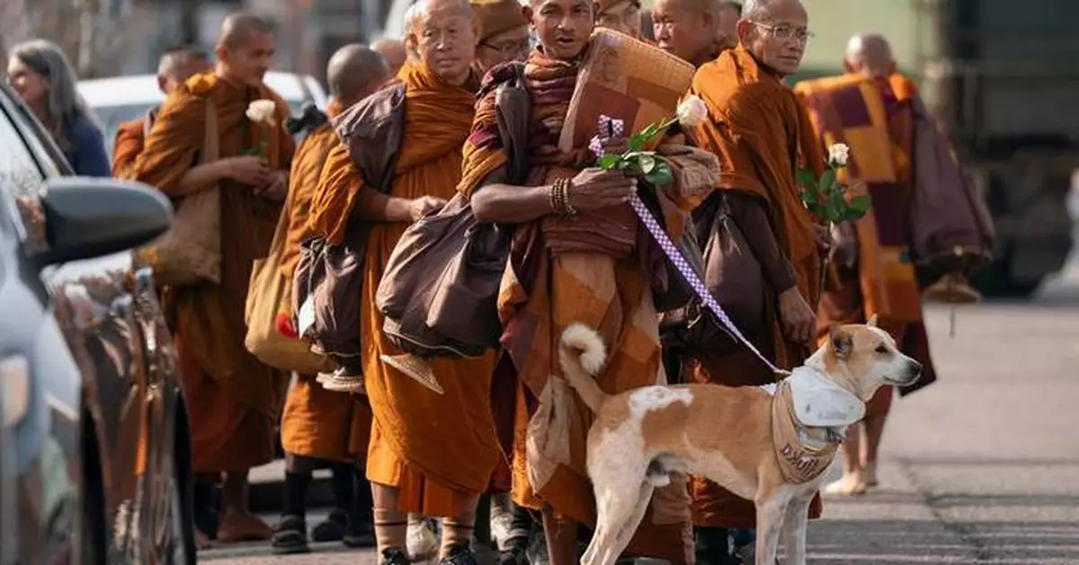 Buddhist monks and their dog captivate Americans while walking for peace