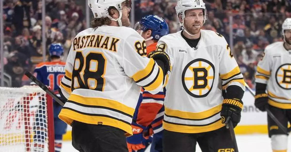 Pastrnak leads Bruins past Oilers 6-2 to stop 6-game slide