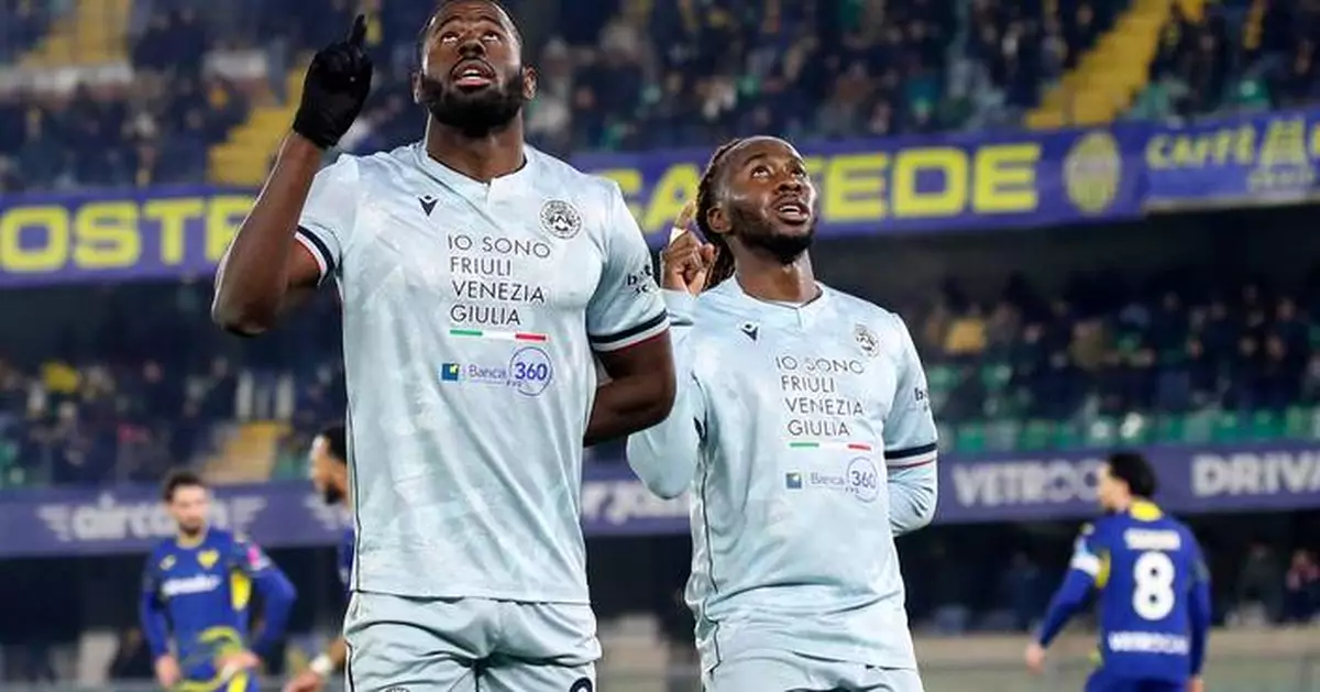 Davis scores as Udinese wins 3-1 at struggling Verona in Serie A