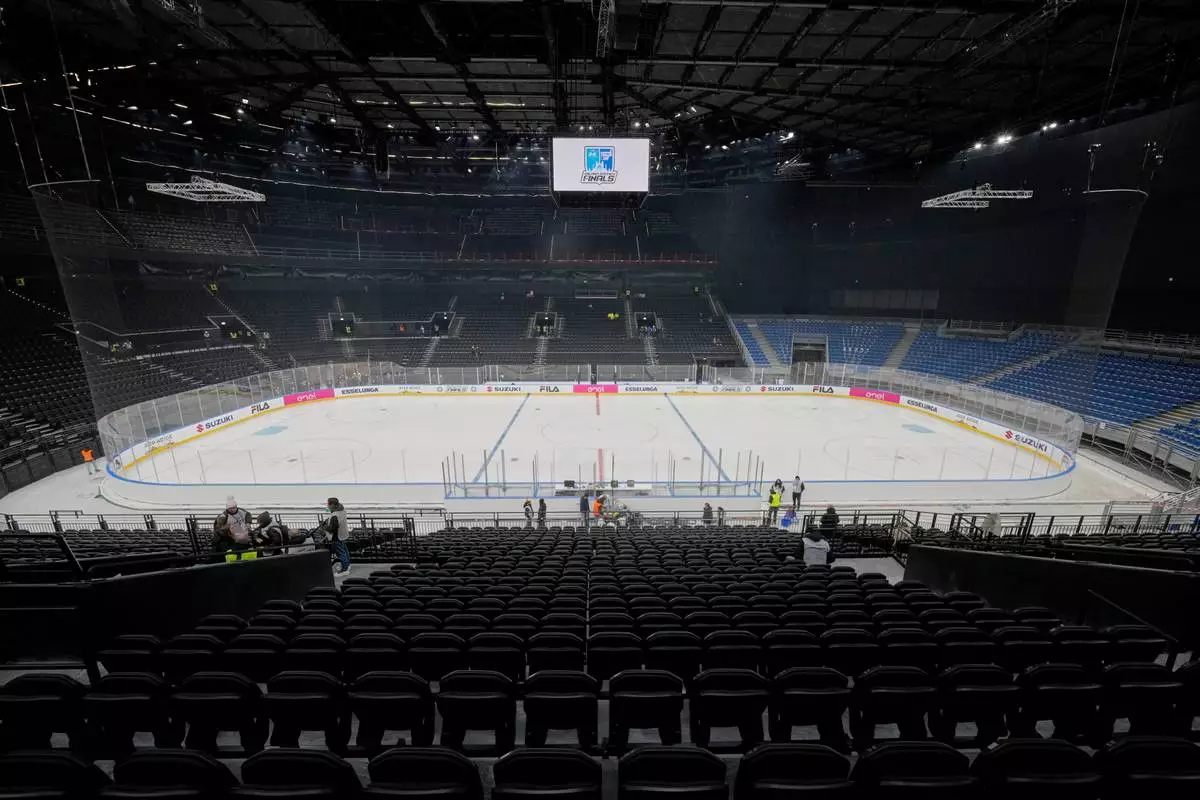 A view of the Santa Giulia Ice Hockey Arena, where Ice Hockey discipline of the Milan Cortina 2026 Winter Olympics will take place, in Milan, Italy, Friday, Jan. 9, 2026. (AP Photo/Luca Bruno)