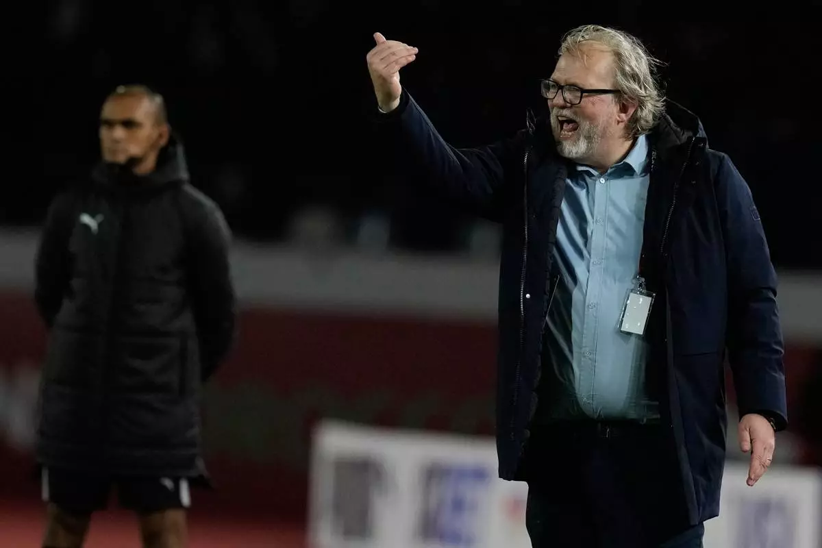 Mali's head coach Tom Saintfiet reacts during the Africa Cup of Nations best of 16 soccer match between Mali and Tunisia in Casablanca, Morocco, Saturday, Jan. 3, 2026. (AP Photo/Themba Hadebe)
